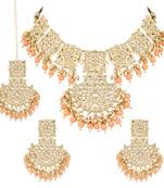 traditional pearl kundan choker jewellery necklace set with maang tikka
