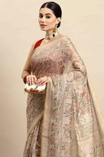 Silk Land  Multicolored  Printed Cotton Blend Saree 