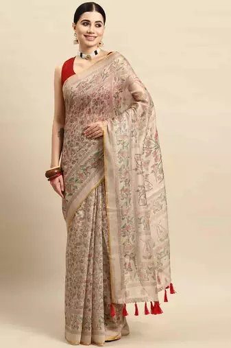 Silk Land  Multicolored  Printed Cotton Blend Saree 