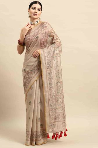 Silk Land  Multicolored  Printed Cotton Blend Saree 