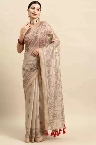 Silk Land  Multicolored  Printed Cotton Blend Saree 