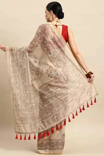 Silk Land  Multicolored  Printed Cotton Blend Saree 