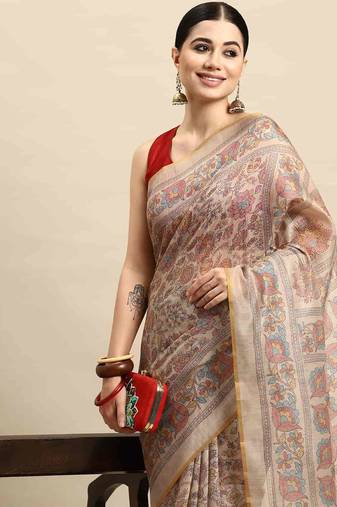 Silk Land  Multicolored  Printed Cotton Blend Saree 