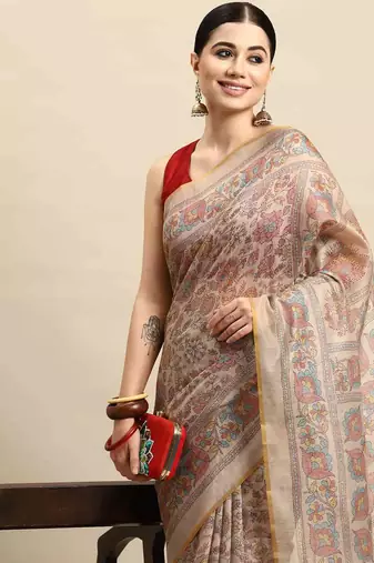 Silk Land  Multicolored  Printed Cotton Blend Saree 