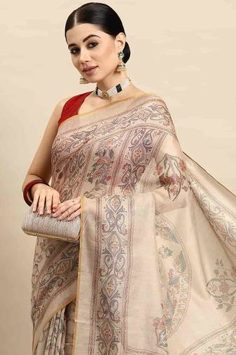 Silk Land  Multicolored  Printed Cotton Blend Saree 