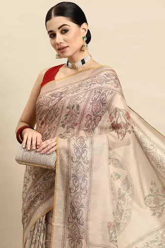 Silk Land  Multicolored  Printed Cotton Blend Saree 