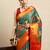 Silk Land  teal  checked art silk saree 