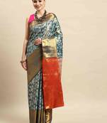Silk Land  Teal  Woven Design Brocade Saree 