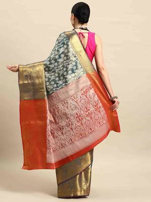Silk Land  Teal  Woven Design Brocade Saree  2