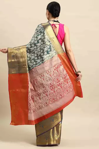 Silk Land  Teal  Woven Design Brocade Saree 