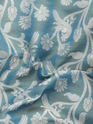 Silk Land  Teal  Woven Design Brocade Saree  3