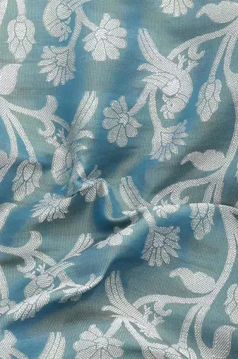 Silk Land  Teal  Woven Design Brocade Saree 