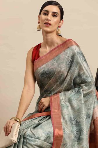 Silk Land  Teal  Digital Print Art Silk Saree 