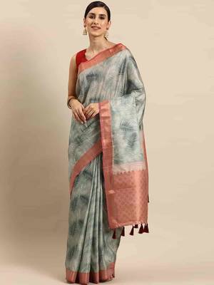 Silk Land  Teal  Digital Print Art Silk Saree  2