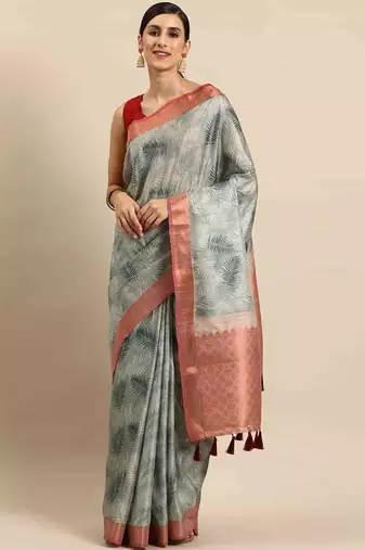 Silk Land  Teal  Digital Print Art Silk Saree 