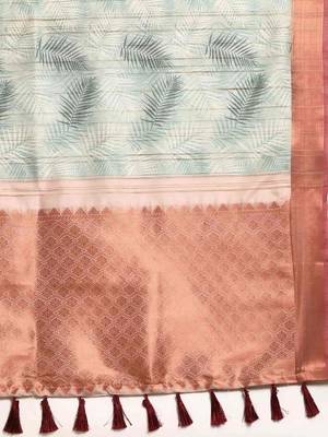 Silk Land  Teal  Digital Print Art Silk Saree  5