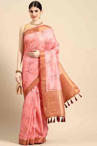 Silk Land  Pink  Digital Print Art Silk Saree 
