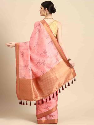 Silk Land  Pink  Digital Print Art Silk Saree  2