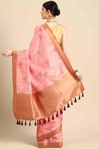 Silk Land  Pink  Digital Print Art Silk Saree 