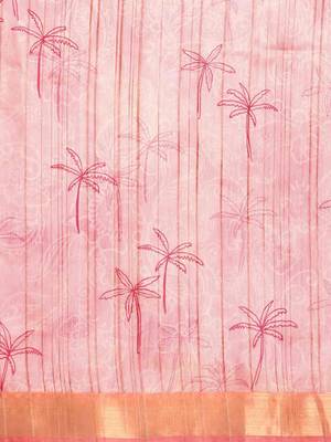 Silk Land  Pink  Digital Print Art Silk Saree  3