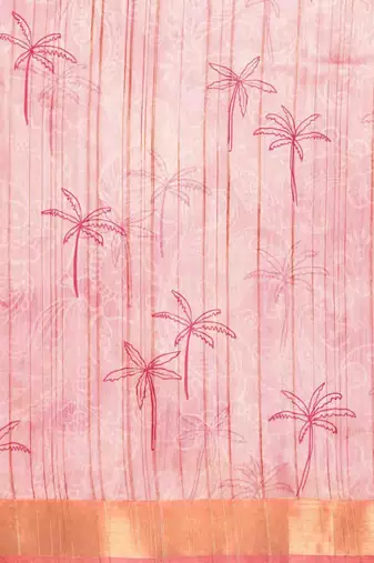 Silk Land  Pink  Digital Print Art Silk Saree 