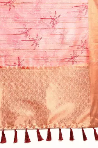 Silk Land  Pink  Digital Print Art Silk Saree 