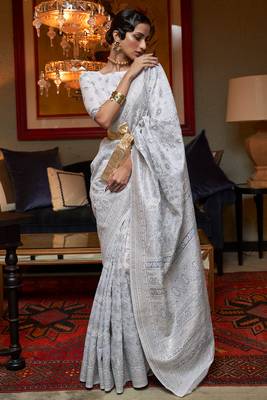 Blue Kashmiri Woven Cotton Silk Designer Saree With Blouse For Women  1
