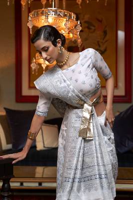 Blue Kashmiri Woven Cotton Silk Designer Saree With Blouse For Women  2