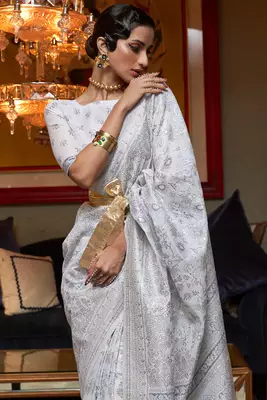 Blue Kashmiri Woven Cotton Silk Designer Saree With Blouse For Women  3