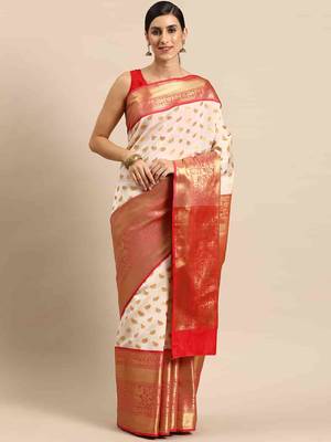 white woven design silk cotton saree 2