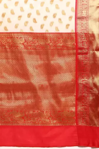 Silk Land  White  Woven Design Silk Cotton Saree 