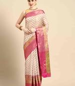 Silk Land  White  Woven Design Silk Cotton Saree 