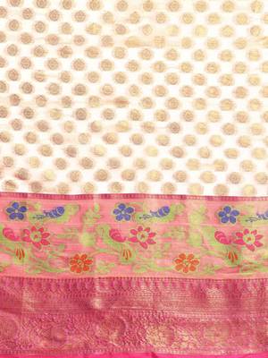 Silk Land  White  Woven Design Silk Cotton Saree  4