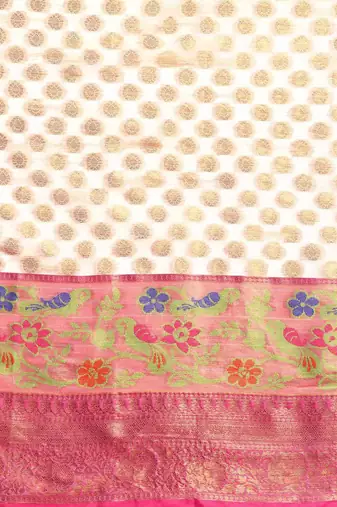 Silk Land  White  Woven Design Silk Cotton Saree 