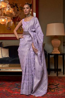 Purple Kashmiri Woven Cotton Silk Designer Saree With Blouse For Women  1