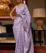 Purple Kashmiri Woven Cotton Silk Designer Saree With Blouse For Women 