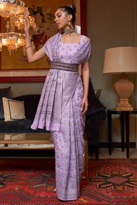 Purple Kashmiri Woven Cotton Silk Designer Saree With Blouse For Women  2