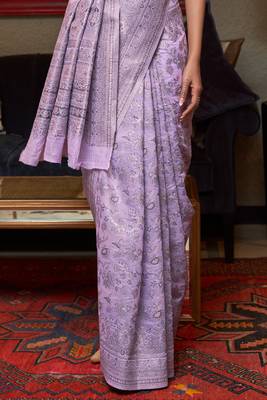 Purple Kashmiri Woven Cotton Silk Designer Saree With Blouse For Women  4