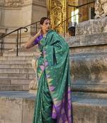 Teal Color Silk Blend Women'S Saree