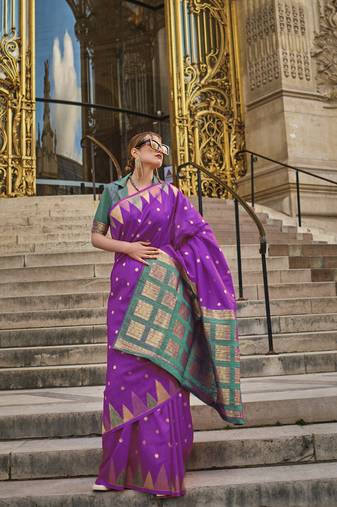 Purple Color Silk Blend Women'S Saree