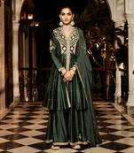 Nawabi green long peplum sharara set