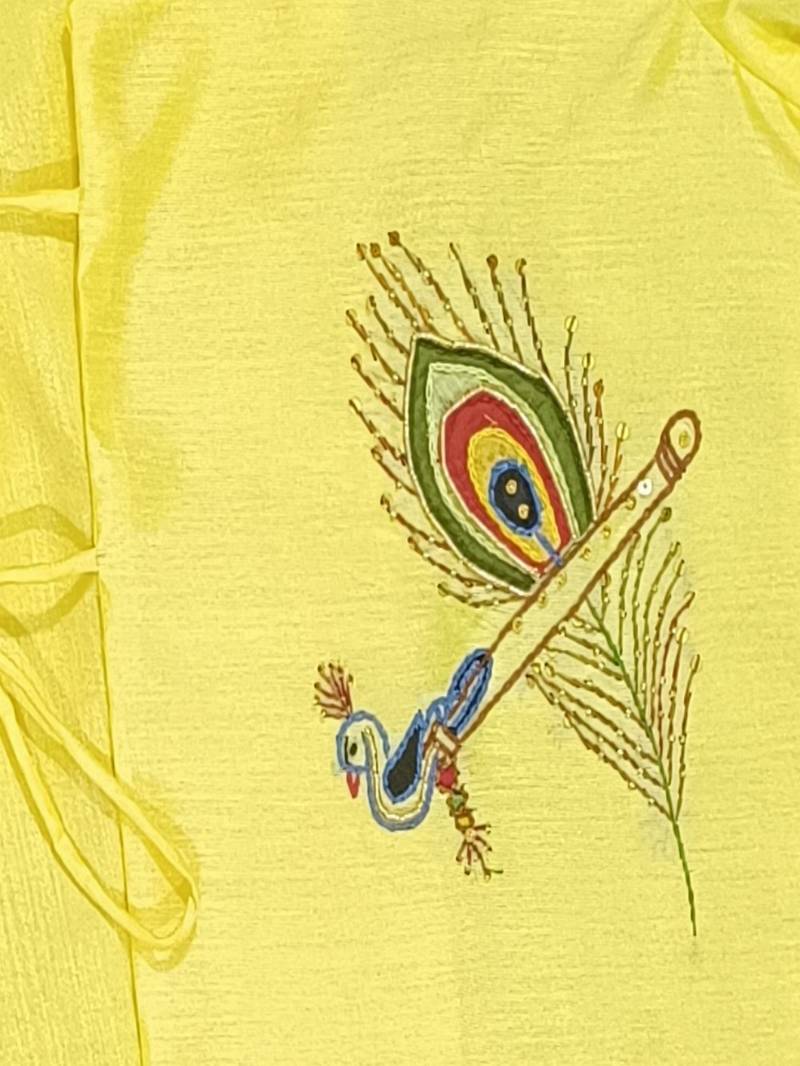 Yellow Morpankh Embroidered Kurta And Animal Print Dhoti Set