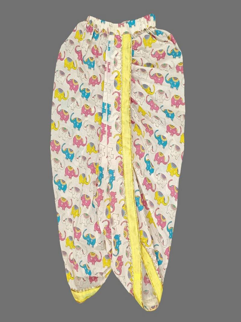 Yellow Morpankh Embroidered Kurta And Animal Print Dhoti Set