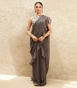 The millennial grey ruffled saree set