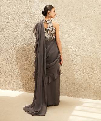 The millennial grey ruffled saree set 3