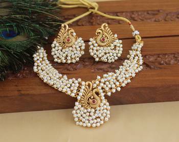 Matte finish peacock pearl necklace set 2