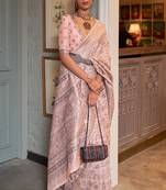 Peach Kashmiri Woven Cotton Silk Designer Saree With Blouse For Women 