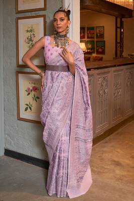 Purple Kashmiri Woven Cotton Silk Designer Saree With Blouse For Women  1