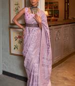 Purple Kashmiri Woven Cotton Silk Designer Saree With Blouse For Women 