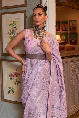 Purple Kashmiri Woven Cotton Silk Designer Saree With Blouse For Women  2